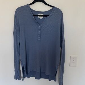 Aerie Offline Blue Button Down Waffle Knit Long Sleeve Shirt - Size M